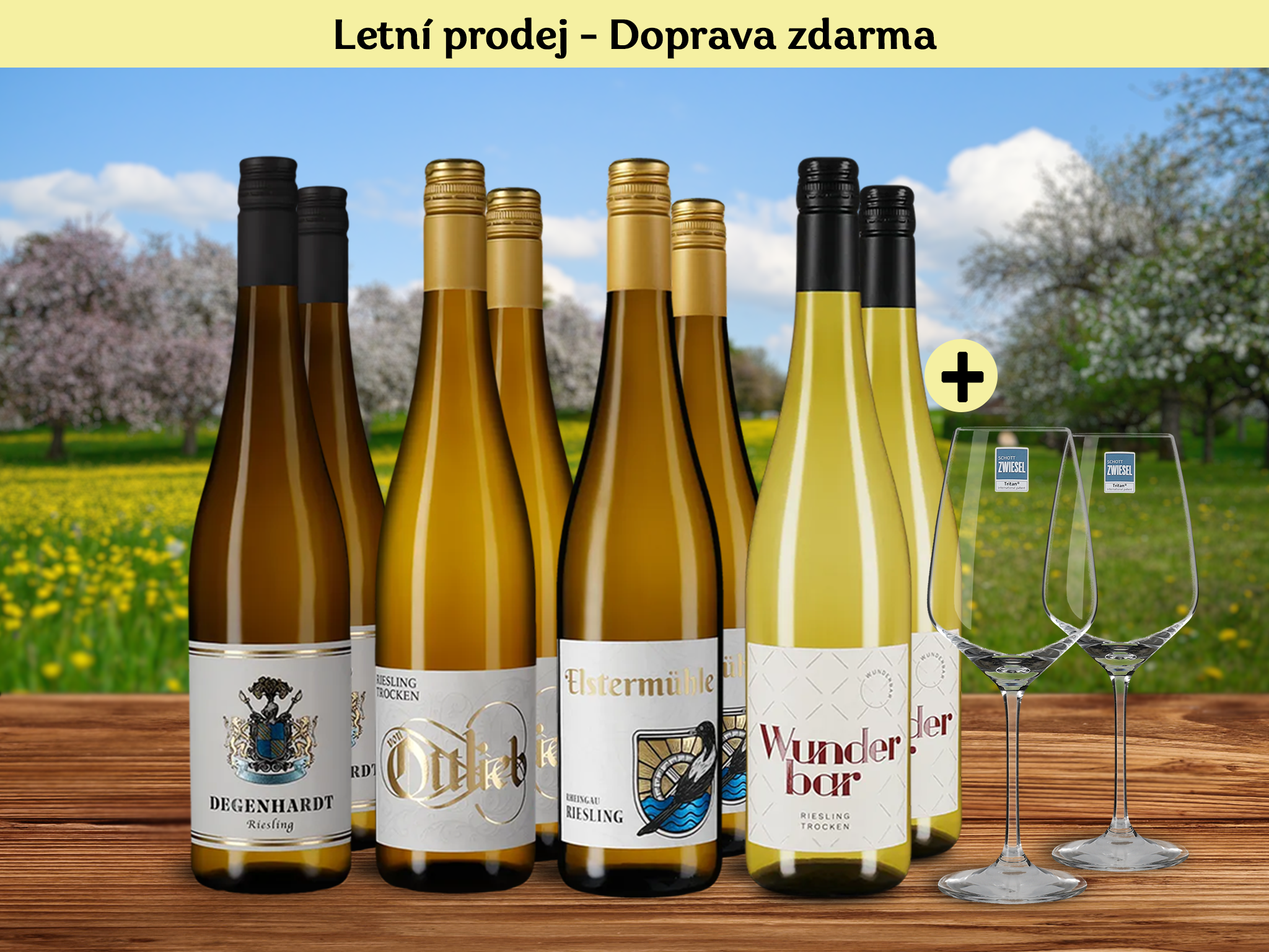 Zlatem oceněné Rieslingy v balení 4x2 + 2 Schott Zwiesel sklenice na víno