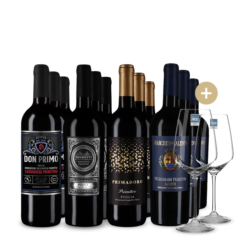 Hvězdná Primitiva v balení 4x3 + 2 sklenice na víno