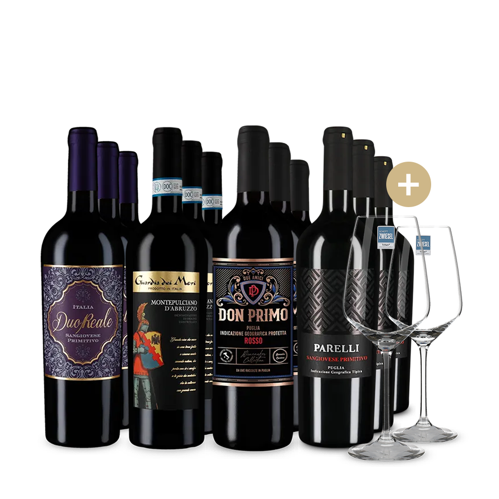 Italské červené hvězdy v balení 4x3 + 2 sklenice – Gold