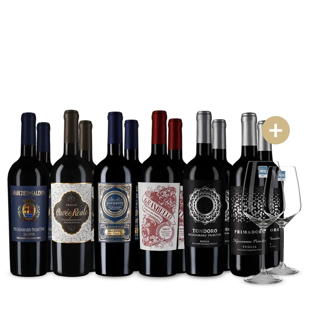 Perfect Match: Apulská cuvée v balení 6x2 + 2 sklenice – Gold