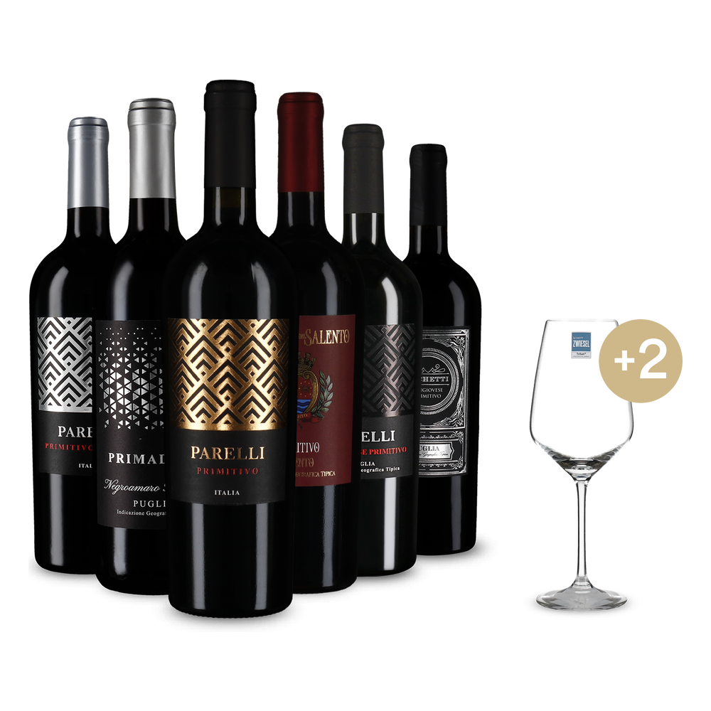 6x1 Primitivo pro milovníky objevování + 2 sklenice a doprava zdarma