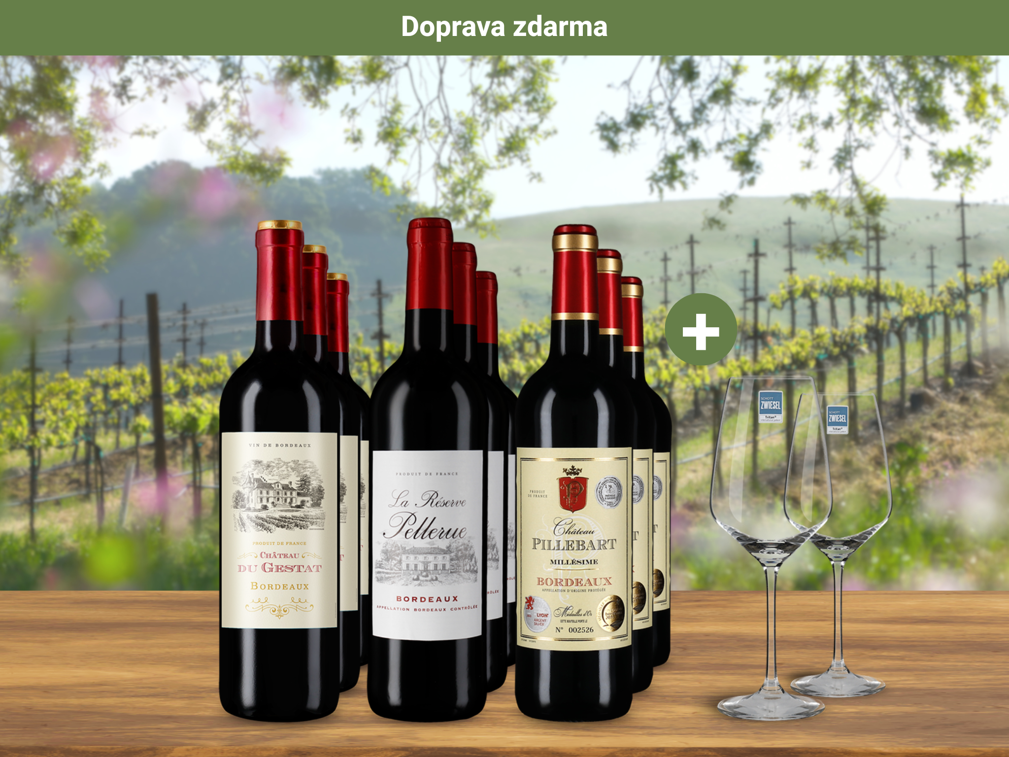 3x3 Výběr vín z Bordeaux + 2 Schott Zwiesel sklenice