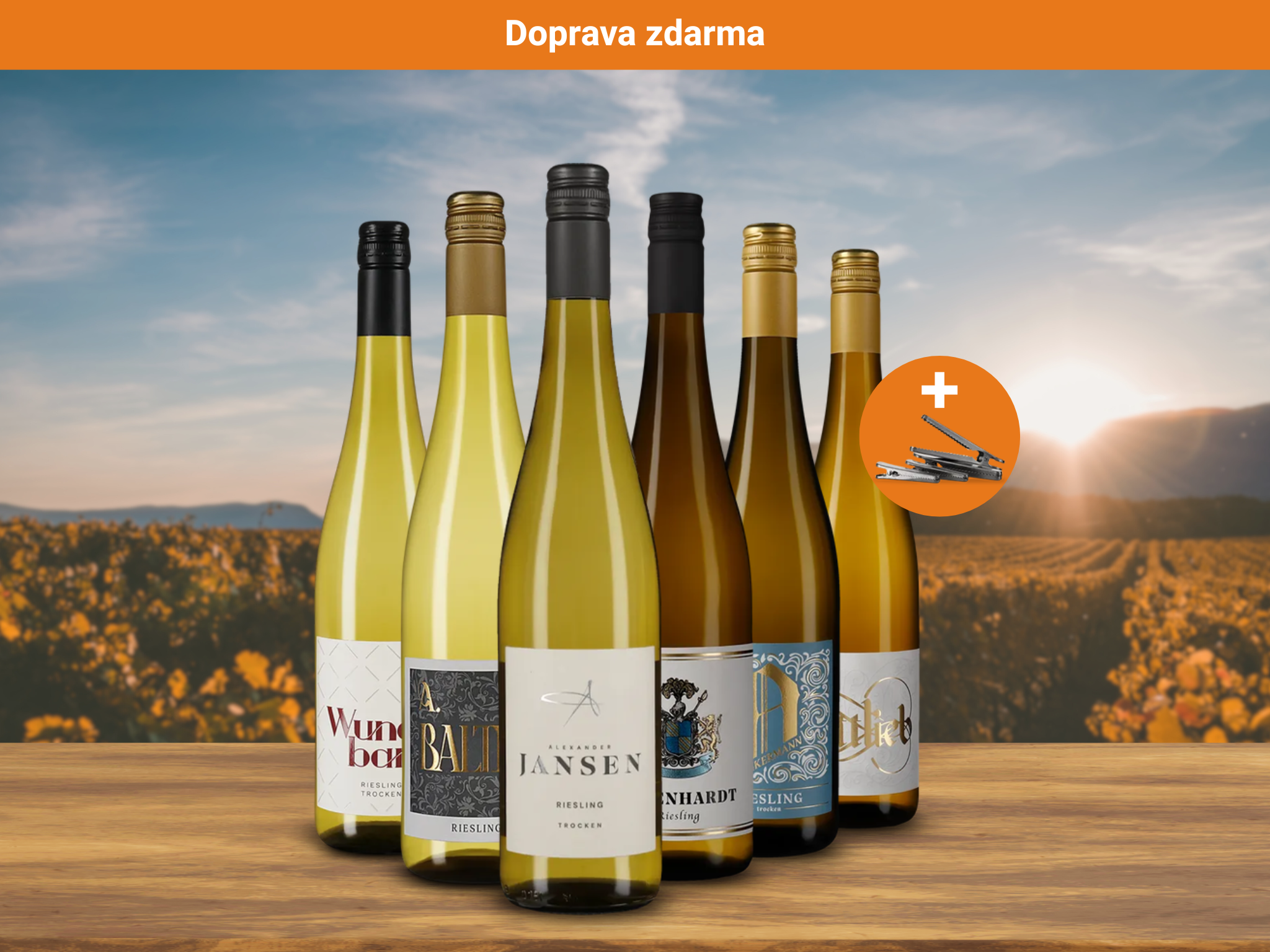 Hvězdné falcké Rieslingy v balení po 6 kusech + spony z nerezové oceli